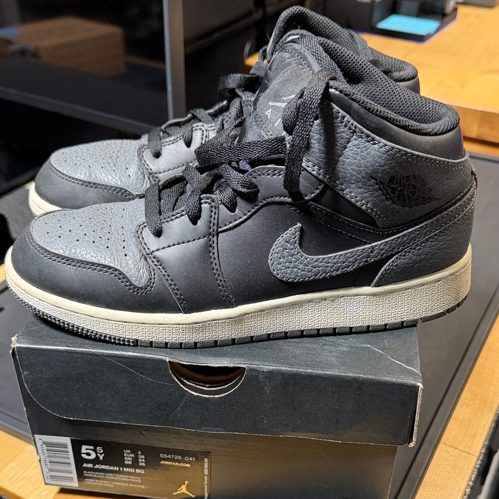 Air Jordan 1 Mid Black and Gray Sneakers